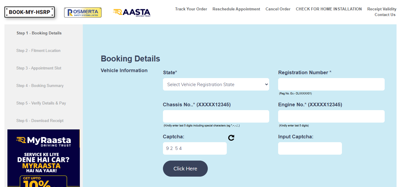 HSRP Number Plate Apply Online Link