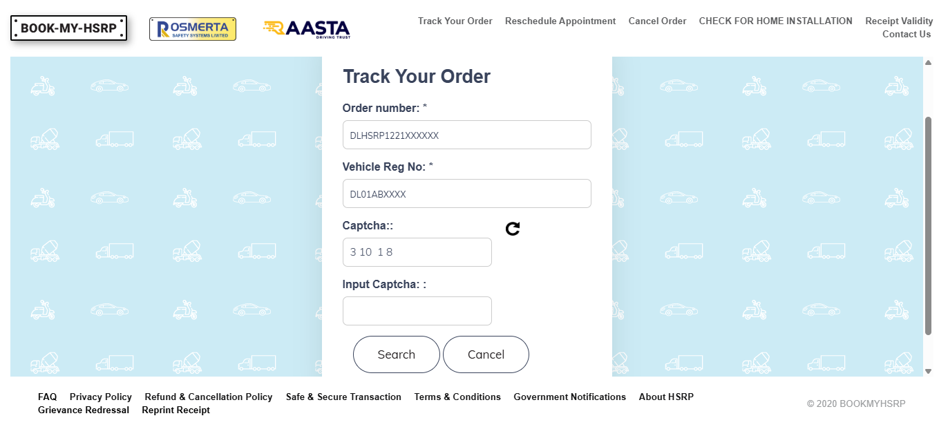HSRP Number Plate Apply Online Link