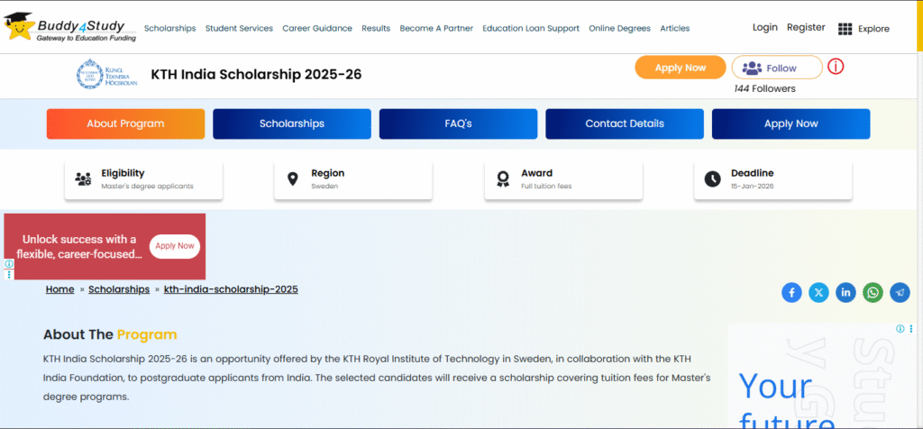 KTH India Scholarship Program 2026